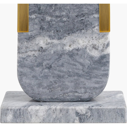 Auroria Table Lamp - 498940 by Surya in translucent, gray, gold, white, metallic gold, metallic brass and gray. Made from body: marble, metal, base: marble, shade (outside): linen, shade (inside): polyester, finial: metal in a mo