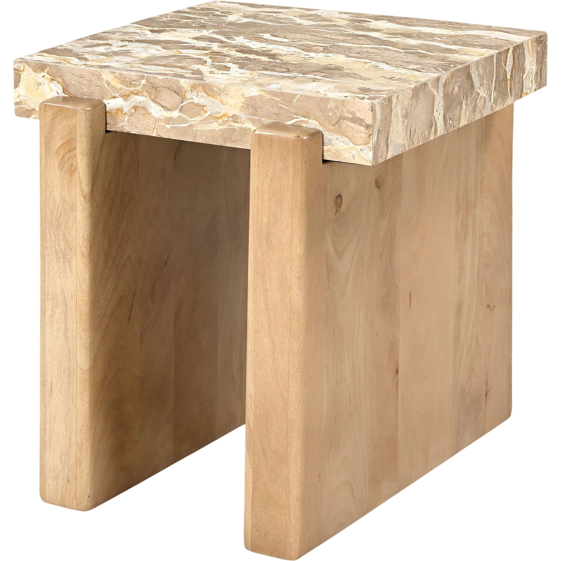 Aureli End Table by Surya in cream, brown and lacquered. Made from marble, mango wood in a unique style.