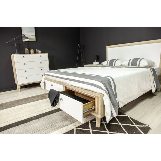 Ava Bed by LH Imports in white, beige and white, natural brushed. Made from solid acacia, plywood, mdf veneer in a modern style.