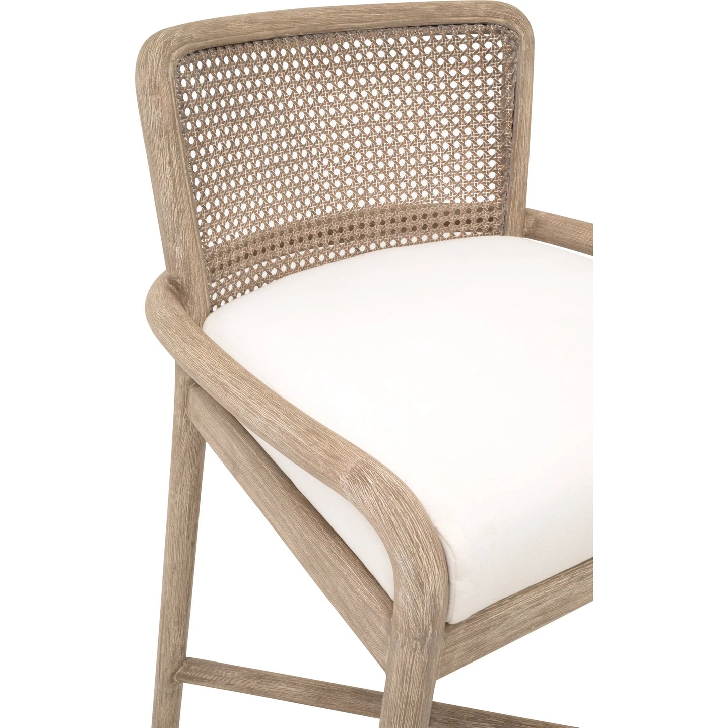 008 SI-2472597 | Closeup | Avalon Counter Stool by Essentials For Living in livesmart peyton pearl, natural gray mahogany, cane. Made from solid mahogany wood in a transitional style.