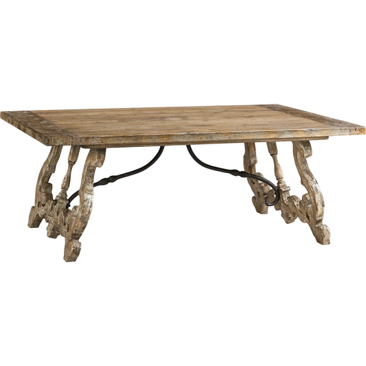 Caldera Curved-Base Cocktail Table by Jonathan Charles in light spain painted walnut. Made from acacia in a unique style.