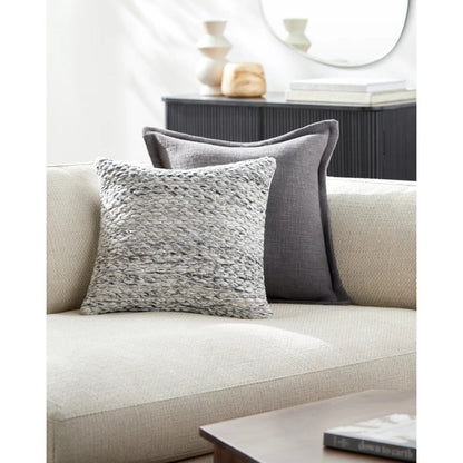 Averill Indoor/Outdoor Pillow by Livabliss in light silver, off-white, light grey, silver, ash. Made from front: 100% polyester, back: 100% polyester in a modern style.