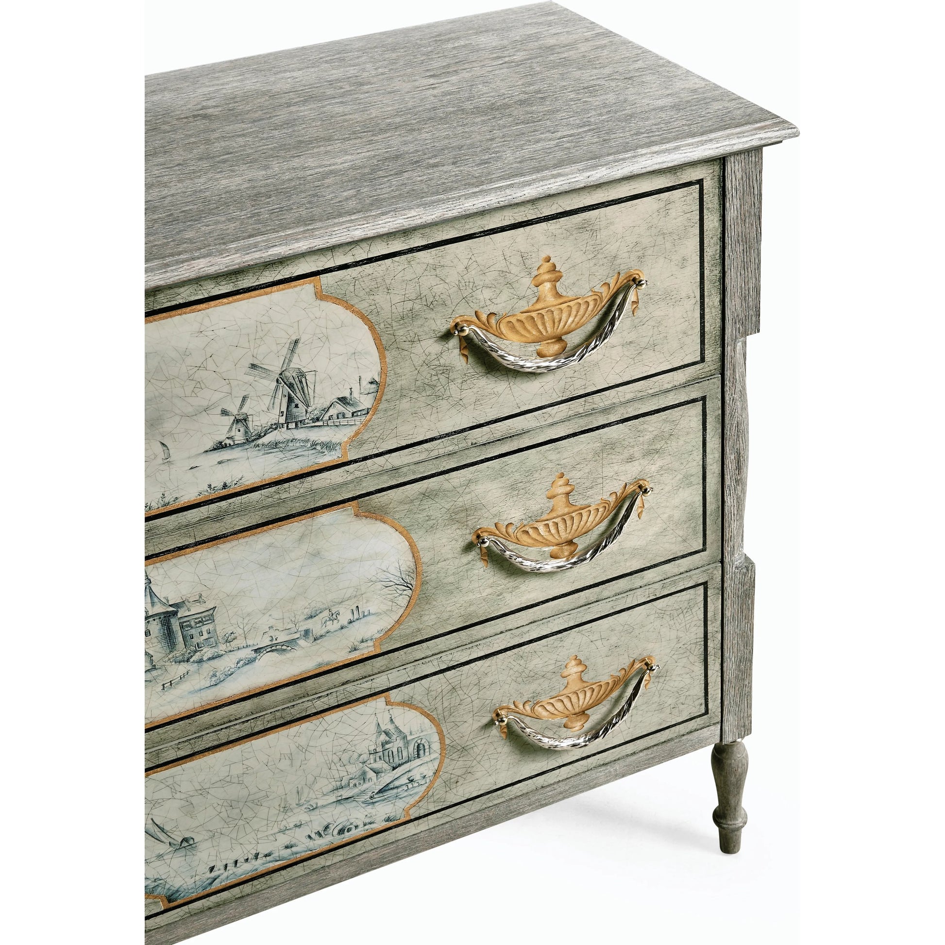 Morningside Chest of Drawers by Jonathan Charles in blue and chipped blue oak. Made from solid oak, flat cut oak veneers, canvas, metal in a modern style.