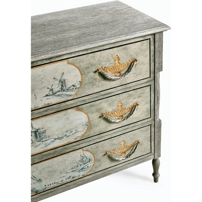 Morningside Chest of Drawers by Jonathan Charles in blue and chipped blue oak. Made from solid oak, flat cut oak veneers, canvas, metal in a modern style.