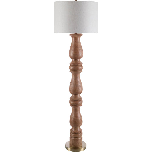 Alvimare Light Wood Accent Floor Lamp by Surya. Made from resin, iron, linen, polyester in a unique style.