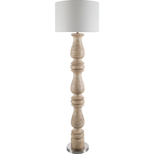 Alvimare Light Wood Accent Floor Lamp by Surya. Made from resin, iron, linen, polyester in a unique style.