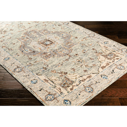 Avon Rug - 23573 by Surya in light sage, light beige, brown, olive, blue, camel. Made from 100% wool in a unique style.