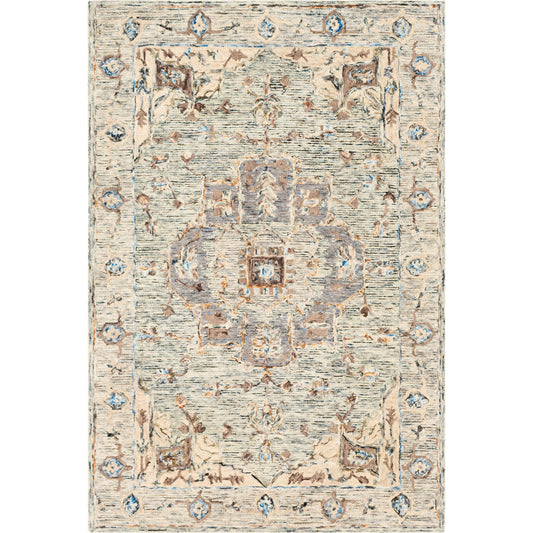 Avon Rug - 23573 by Surya in sea foam, khaki, camel, olive, dark blue, burnt orange. Made from 100% wool in a unique style.