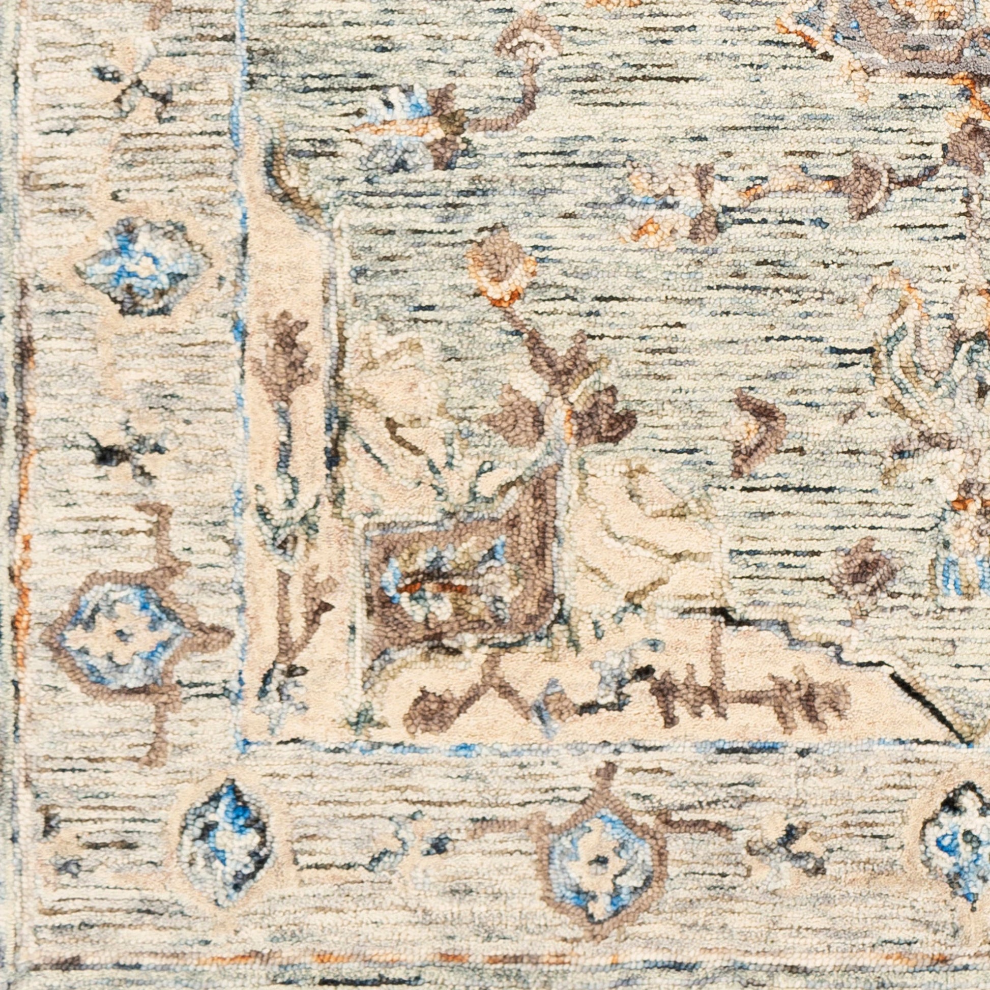 Avon Rug - 23573 by Surya in light sage, light beige, brown, olive, blue, camel. Made from 100% wool in a unique style.