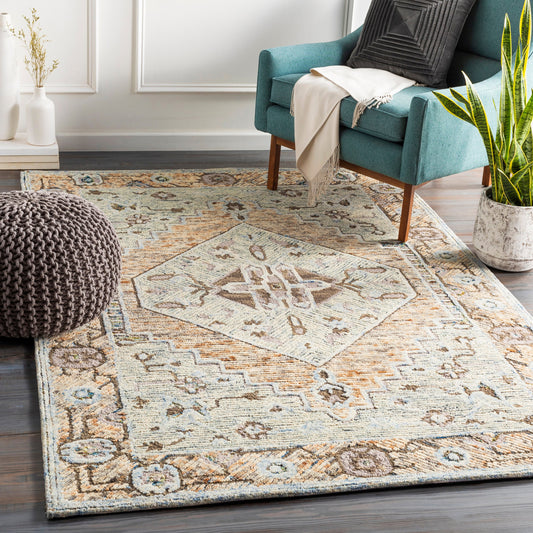 Avon Rug - 23574 by Surya in light sage, camel, medium brown, brown, blue. Made from 100% wool in a unique style.