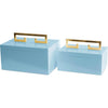 High Gloss Light Blue Lacquered Box with Gold Leaf Handle