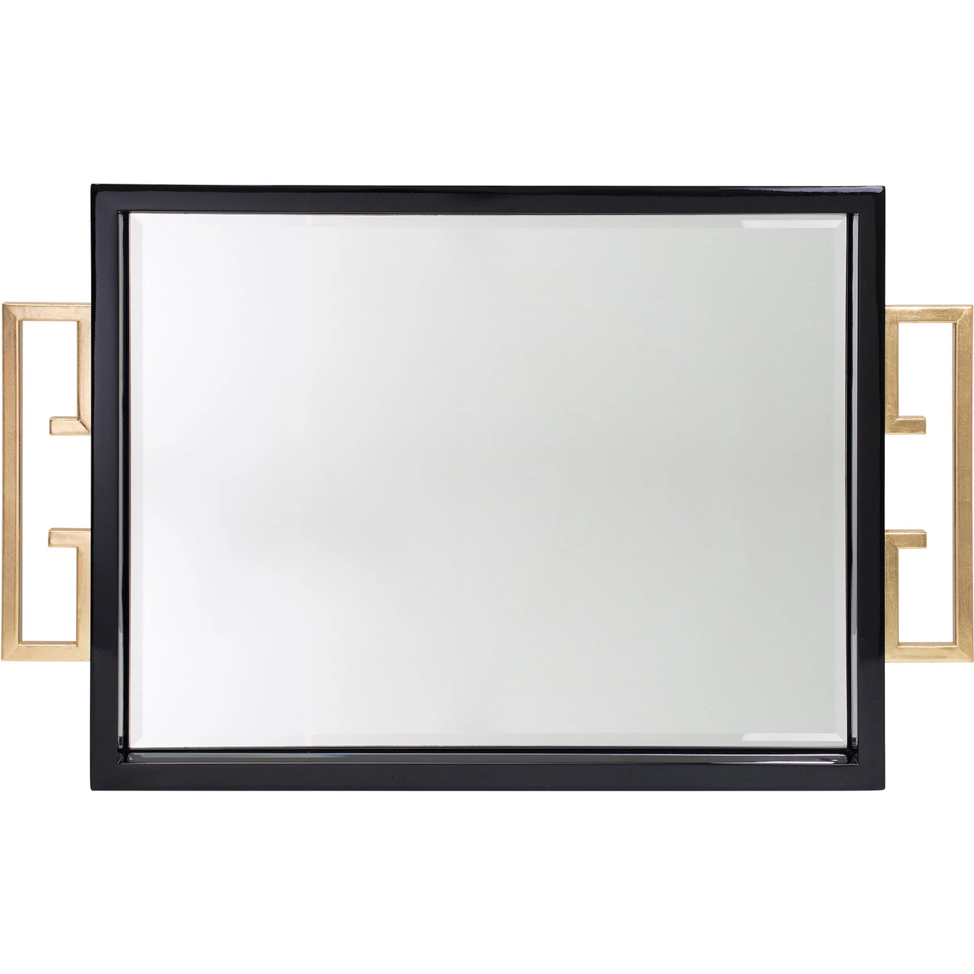 Avondale Tray by Couture Lamps in high gloss black lacquer and gold leaf. Made from mdf, mirror, iron in a unique style.