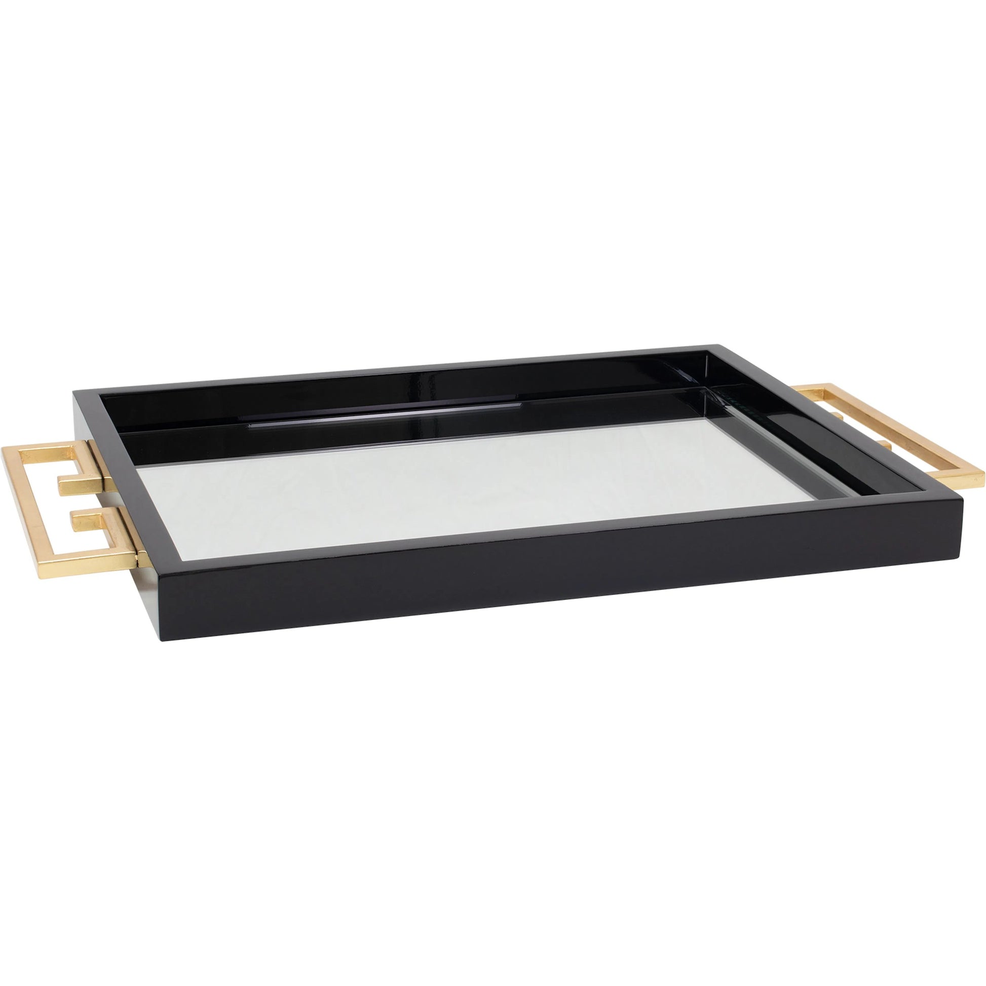 Avondale Tray by Couture Lamps in high gloss black lacquer and gold leaf. Made from mdf, mirror, iron in a unique style.