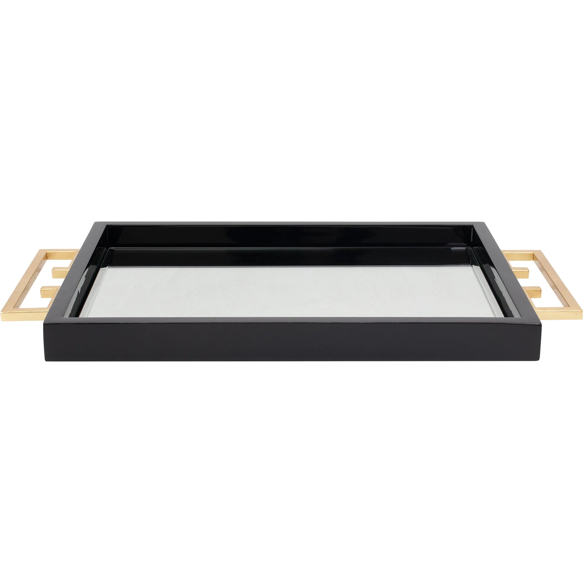 Avondale Tray by Couture Lamps in high gloss black lacquer and gold leaf. Made from mdf, mirror, iron in a unique style.