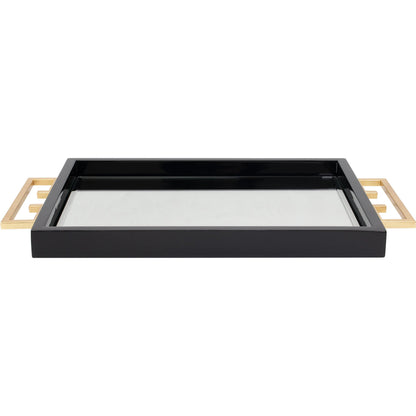 Avondale Tray by Couture Lamps in high gloss black lacquer and gold leaf. Made from mdf, mirror, iron in a unique style.