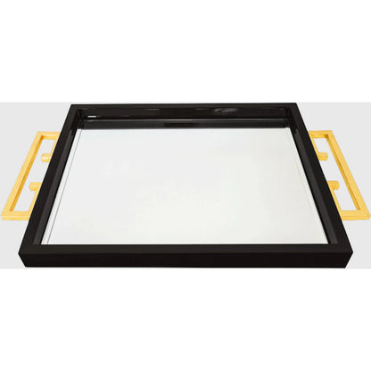Avondale Tray by Couture Lamps in high gloss black lacquer and gold leaf. Made from mdf, mirror, iron in a unique style.