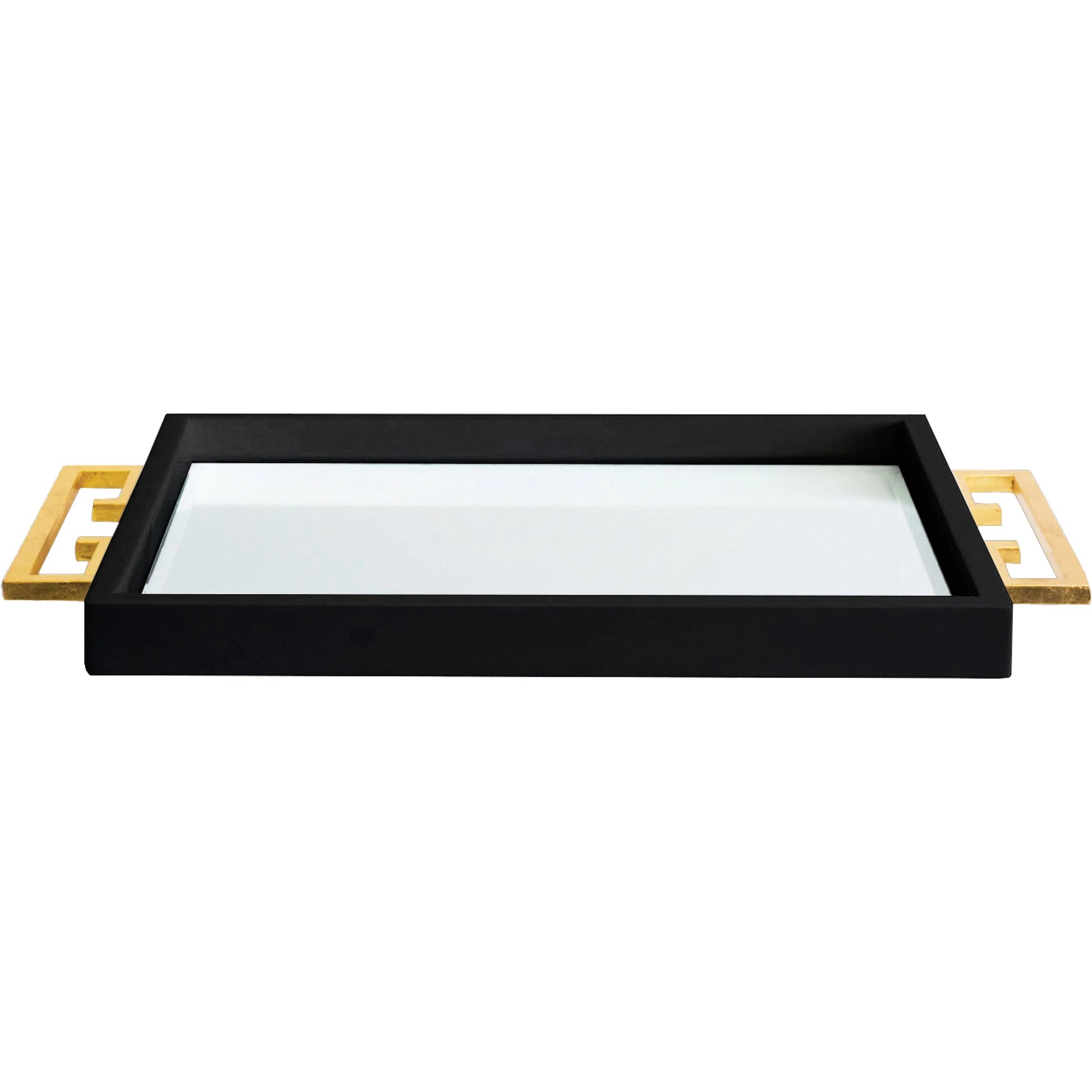 Avondale Tray by Couture Lamps in high gloss black lacquer and gold leaf. Made from mdf, mirror, iron in a unique style.