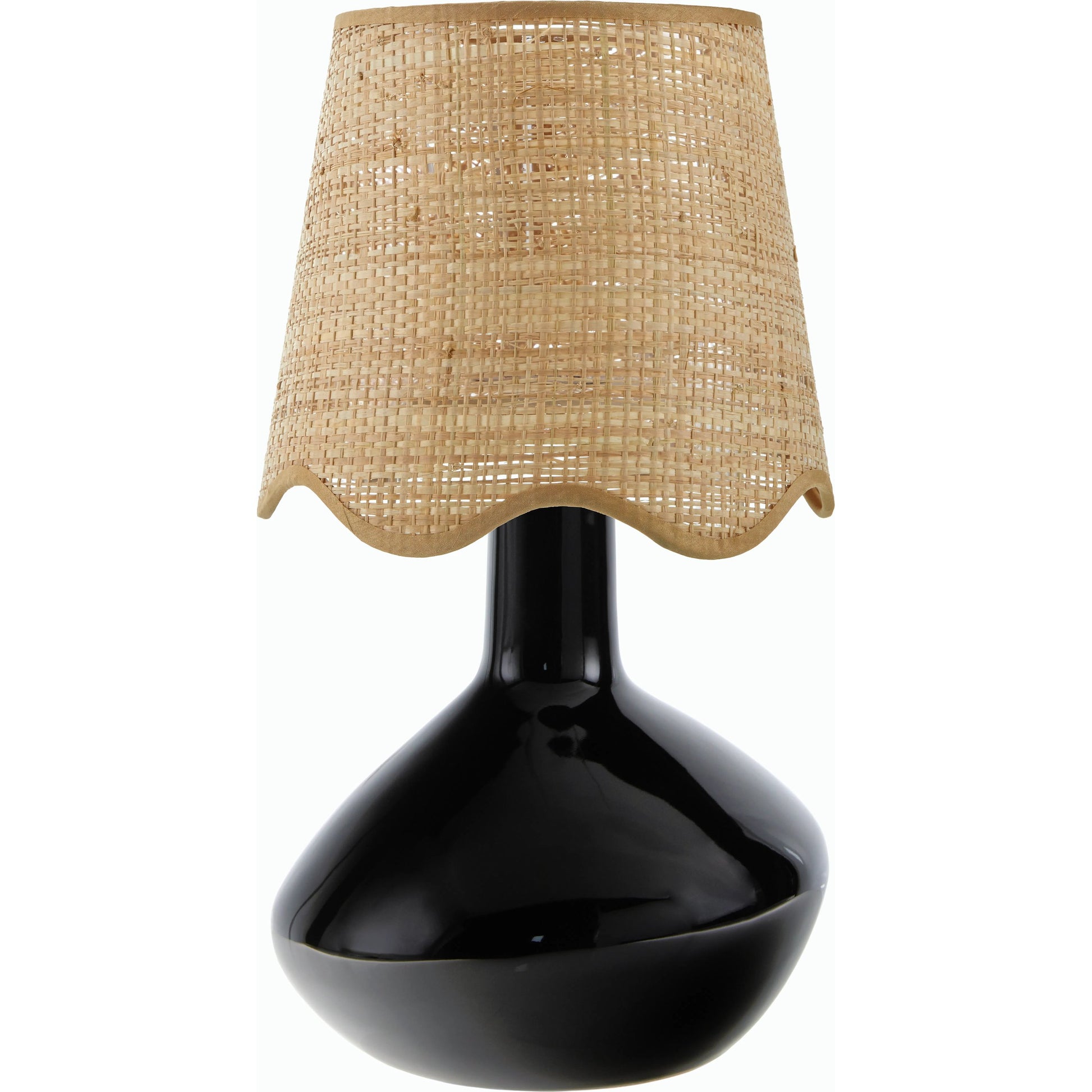 Aviara Table Lamp with Natural Rattan Shade by Livabliss in high gloss. Made from ceramic, rattan, metal in a modern style.