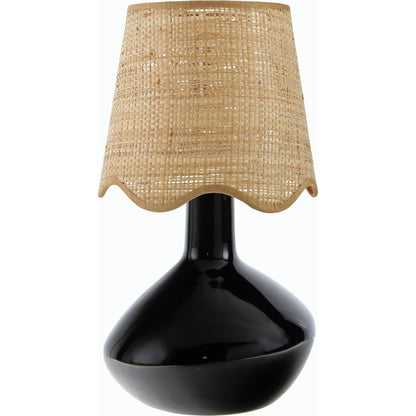 Aviara Table Lamp with Natural Rattan Shade by Livabliss in high gloss. Made from ceramic, rattan, metal in a modern style.