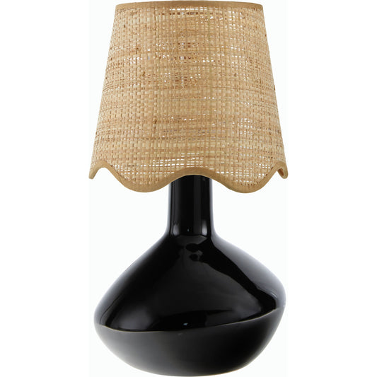 Aviara Table Lamp with Natural Rattan Shade by Livabliss in high gloss. Made from ceramic, rattan, metal in a modern style.