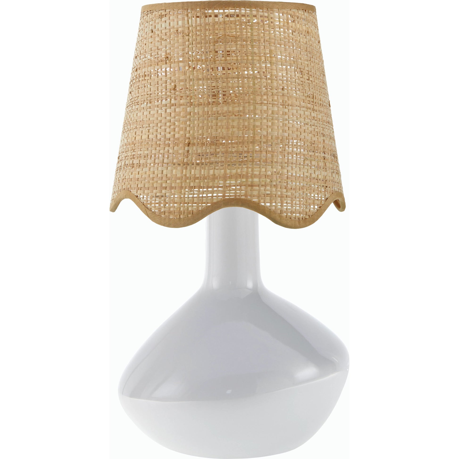 Aviara Table Lamp with Natural Rattan Shade by Livabliss in high gloss. Made from ceramic, rattan, metal in a modern style.