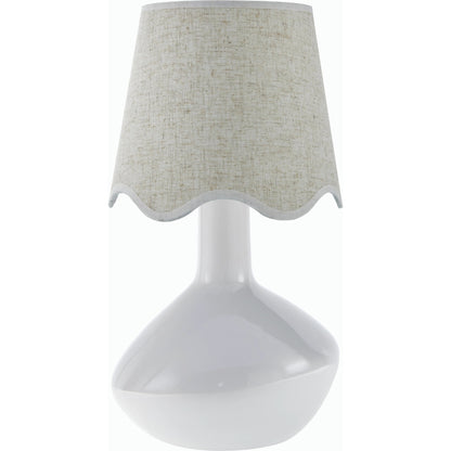 Aviara Table Lamp with White Linen Shade by Livabliss in high gloss. Made from ceramic, rattan, metal in a modern style.