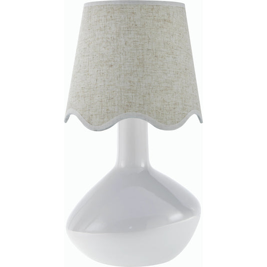 Aviara Table Lamp with White Linen Shade by Livabliss in high gloss. Made from ceramic, rattan, metal in a modern style.