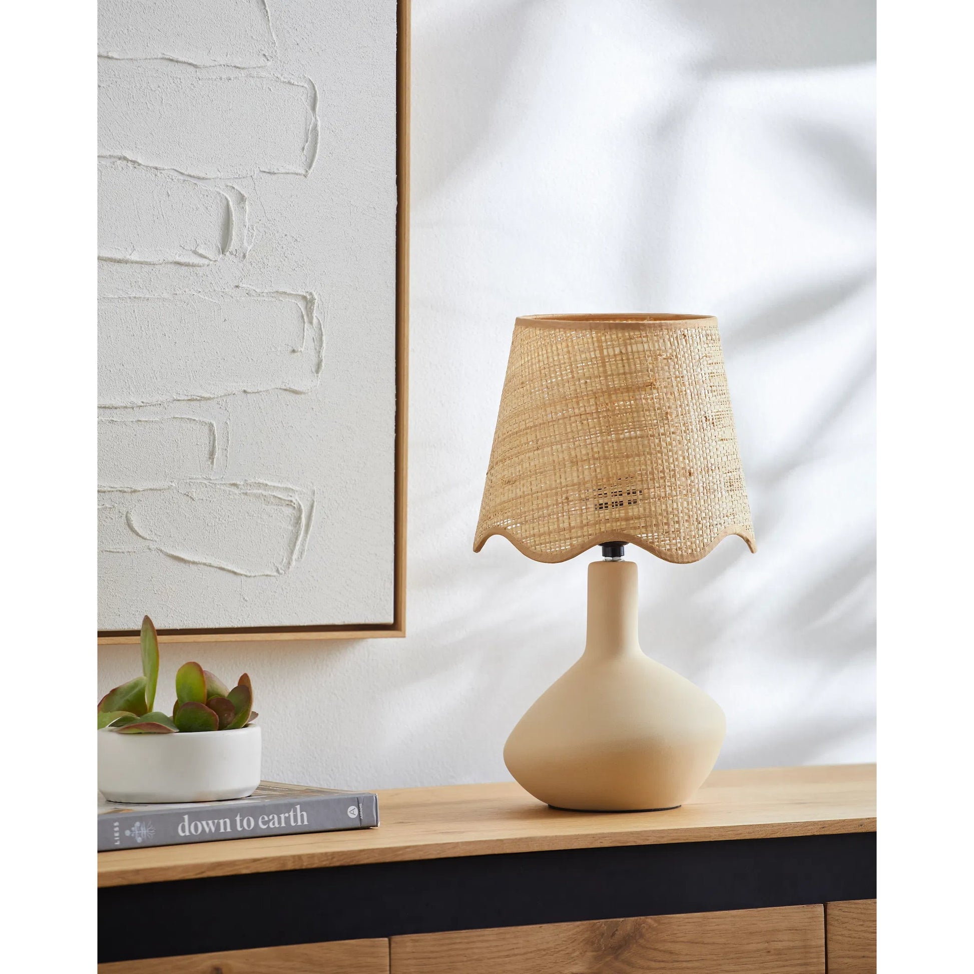 Aviara Table Lamp by Livabliss in high gloss. Made from ceramic, rattan, metal in a modern style.