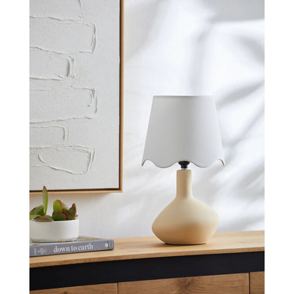 Aviara Table Lamp with White Rattan Shade by Livabliss in high gloss. Made from ceramic, rattan, metal in a modern style.