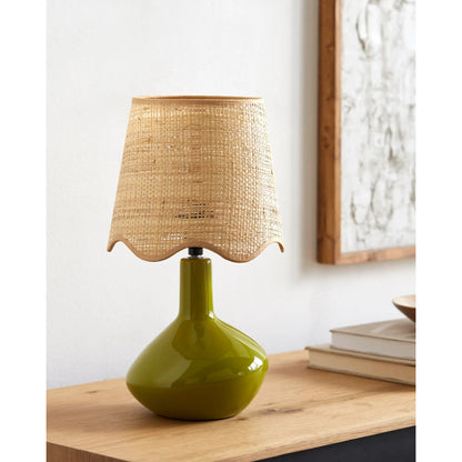 Aviara Table Lamp by Livabliss in high gloss. Made from ceramic, rattan, metal in a modern style.