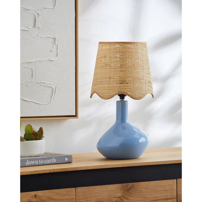 Aviara Table Lamp by Livabliss in high gloss. Made from ceramic, rattan, metal in a modern style.
