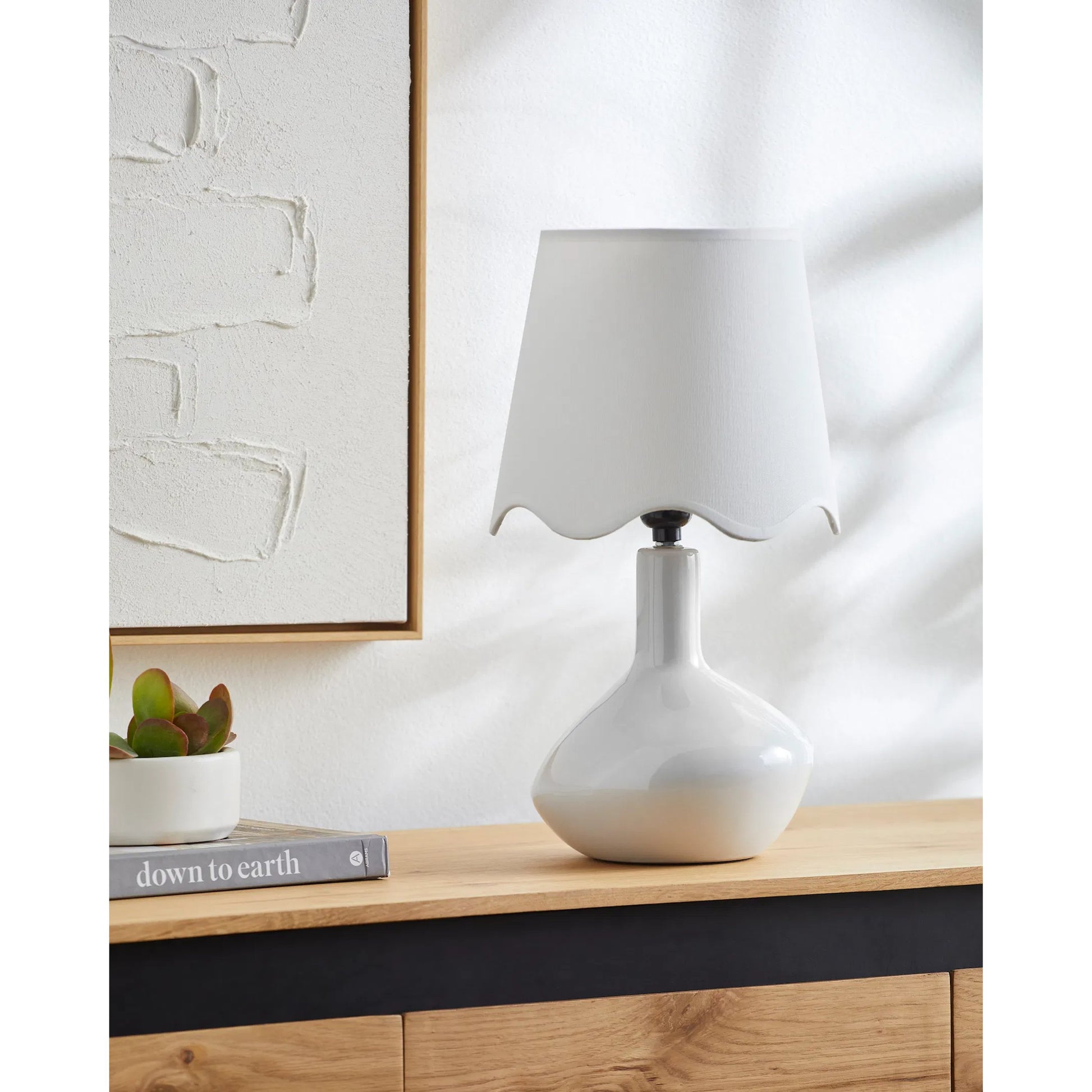 Aviara Table Lamp with White Rattan Shade by Livabliss in high gloss. Made from ceramic, rattan, metal in a modern style.