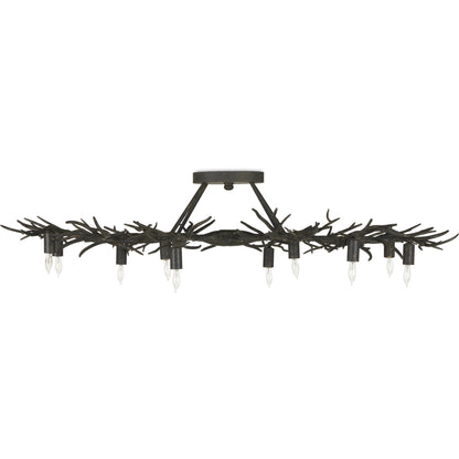 Rainforest Semi-Flush by Currey and Company in rustic bronze. Made from wrought iron in a modern style.