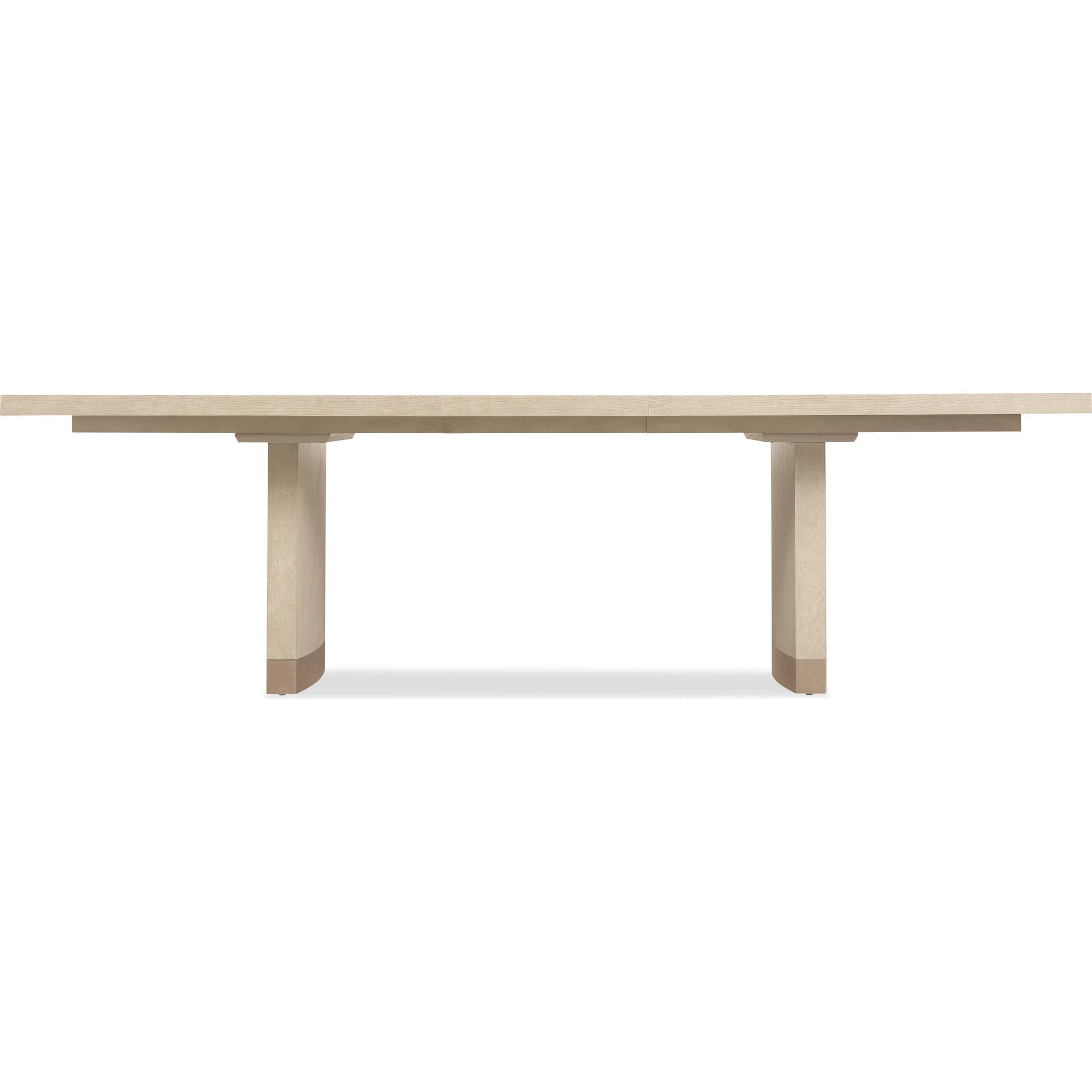 Westwood Rectangle Dining Table with Two 20-inch Leaves by Hooker Furniture in light wood and polished limestone. Made from oak veneers, metal, resin in a transitional style.