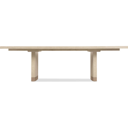 Westwood Rectangle Dining Table with Two 20-inch Leaves by Hooker Furniture in light wood and polished limestone. Made from oak veneers, metal, resin in a transitional style.