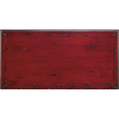 Bombe Chest by Hooker Furniture in red. Made from hardwood with veneers in a traditional style.