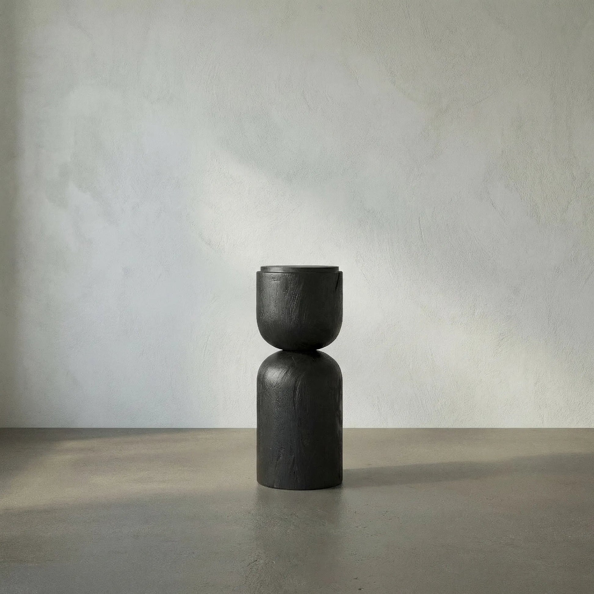 Kudoro Side Table by Noir in burnt black. Made from munggur and marble in a modern style.