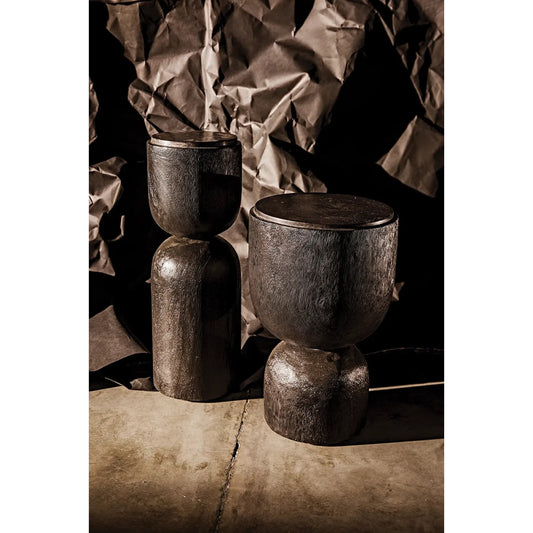 Kudoro Side Table by Noir in burnt black. Made from munggur and marble in a modern style.
