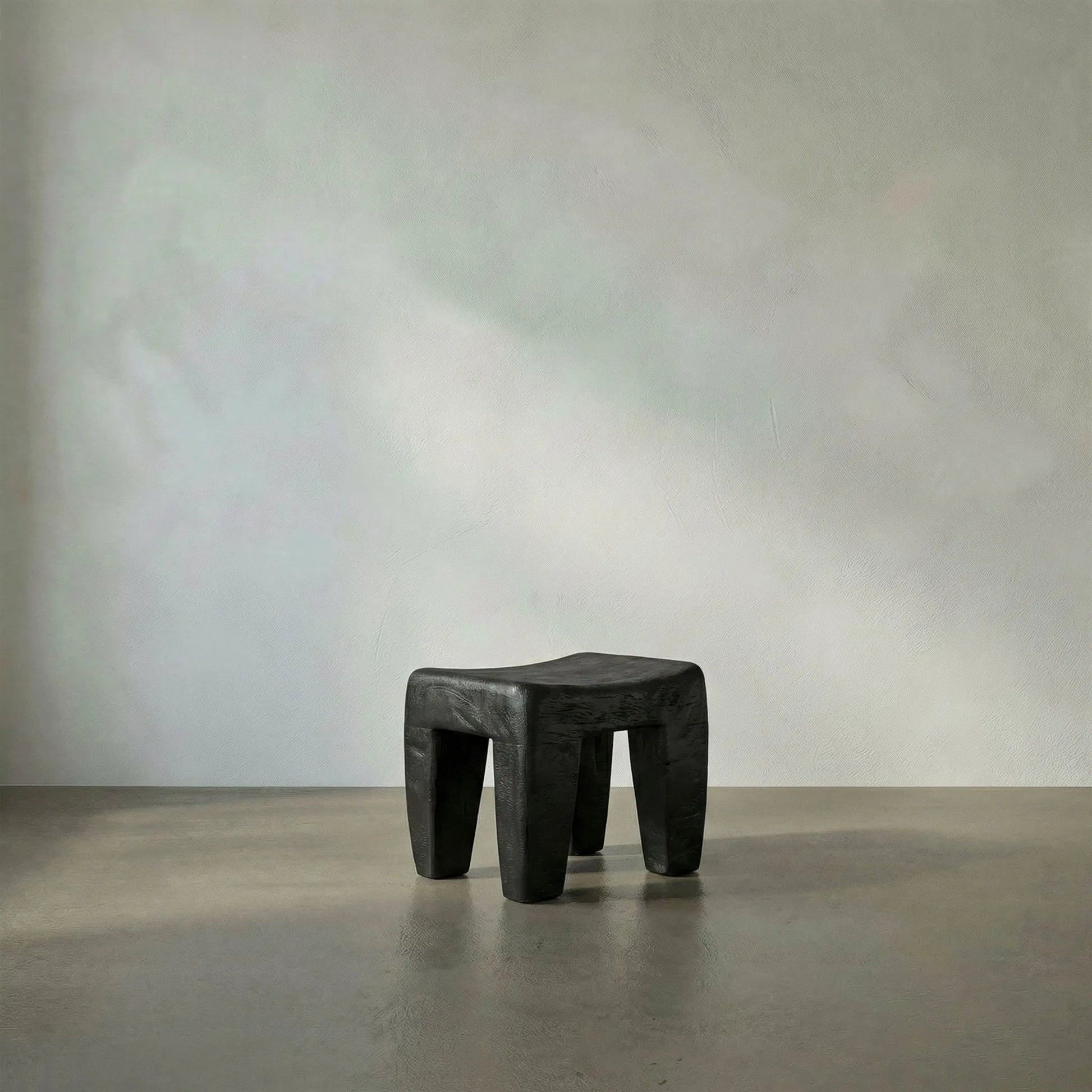 Sumo Stool by Noir in black burnt. Made from munggur in a modern style.