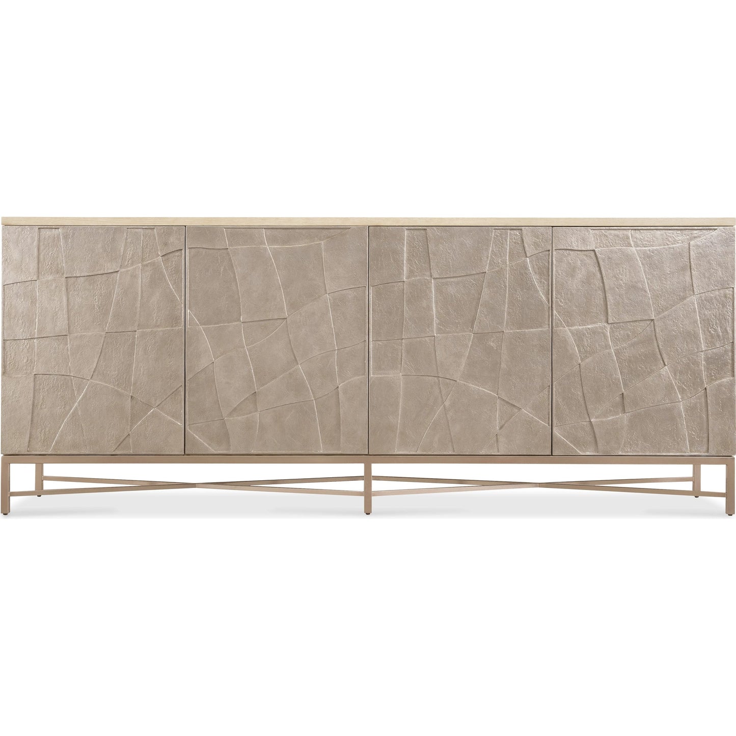 002 SI-2353951 | Additional Silo | Westwood Credenza by Hooker Furniture in venetian dawn silver-leaf and polished limestone. Made from oak veneers in a modern style.
