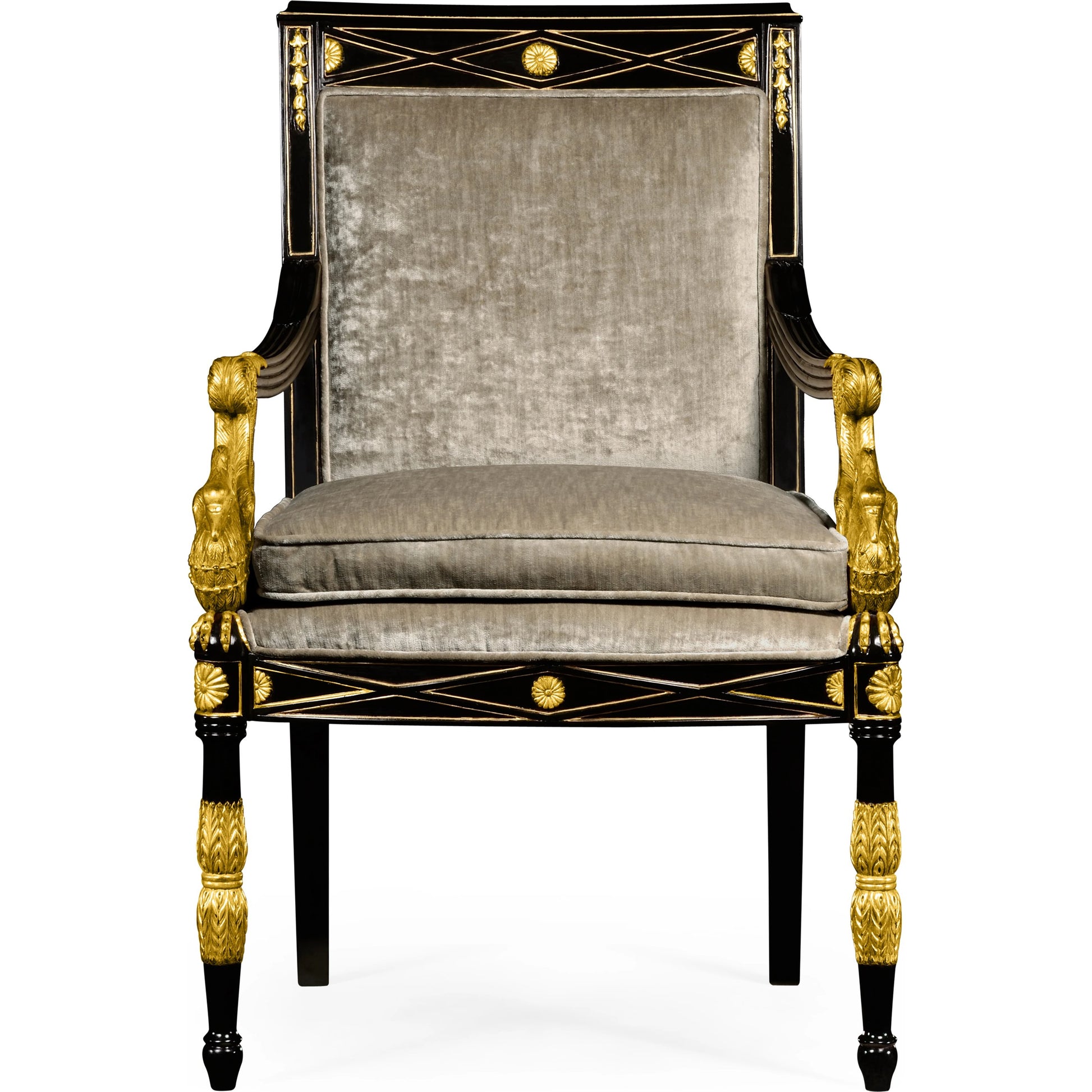 Tribeca Swan Arm Chair by Jonathan Charles in black and painted formal black. Made from acacia in a traditional style.