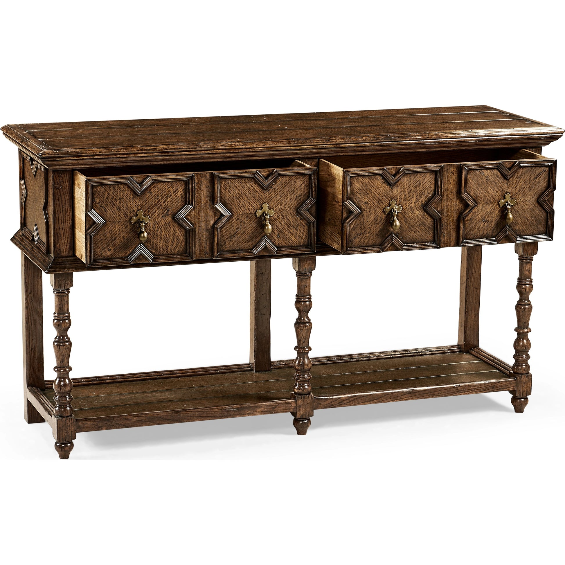 Country Farmhouse Tudor Style Dark Oak Buffet by Jonathan Charles in brown and dark brown tudor oak. Made from oak in a traditional style.