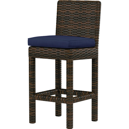 Montecito Outdoor Barstool by Sunset West in cognac. Made from resin wicker in a modern style.