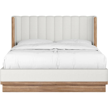 Portico Upholstered Shelter Bed by A.R.T. Furniture in white and sienna. Made from parawood solids, foam, fabric in a modern style.