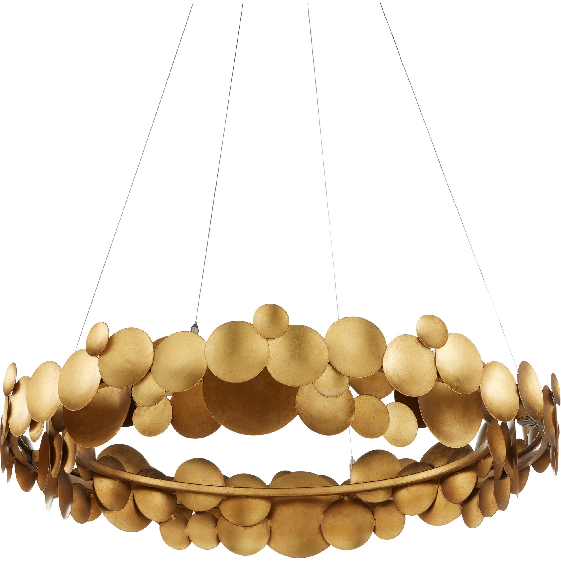 Lavengro Chandelier by Currey and Company in contemporary gold leaf, white. Made from wrought iron, acrylic in a modern style.