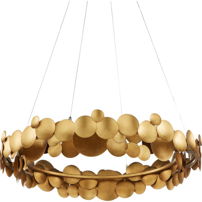 Lavengro Chandelier by Currey and Company in contemporary gold leaf, white. Made from wrought iron, acrylic in a modern style.