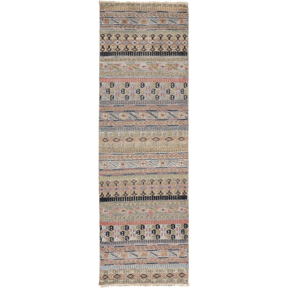 Payton Transitional Stripes Rug - 6498F by Feizy in tan, orange, blue. Made from viscose, wool in a unique style.