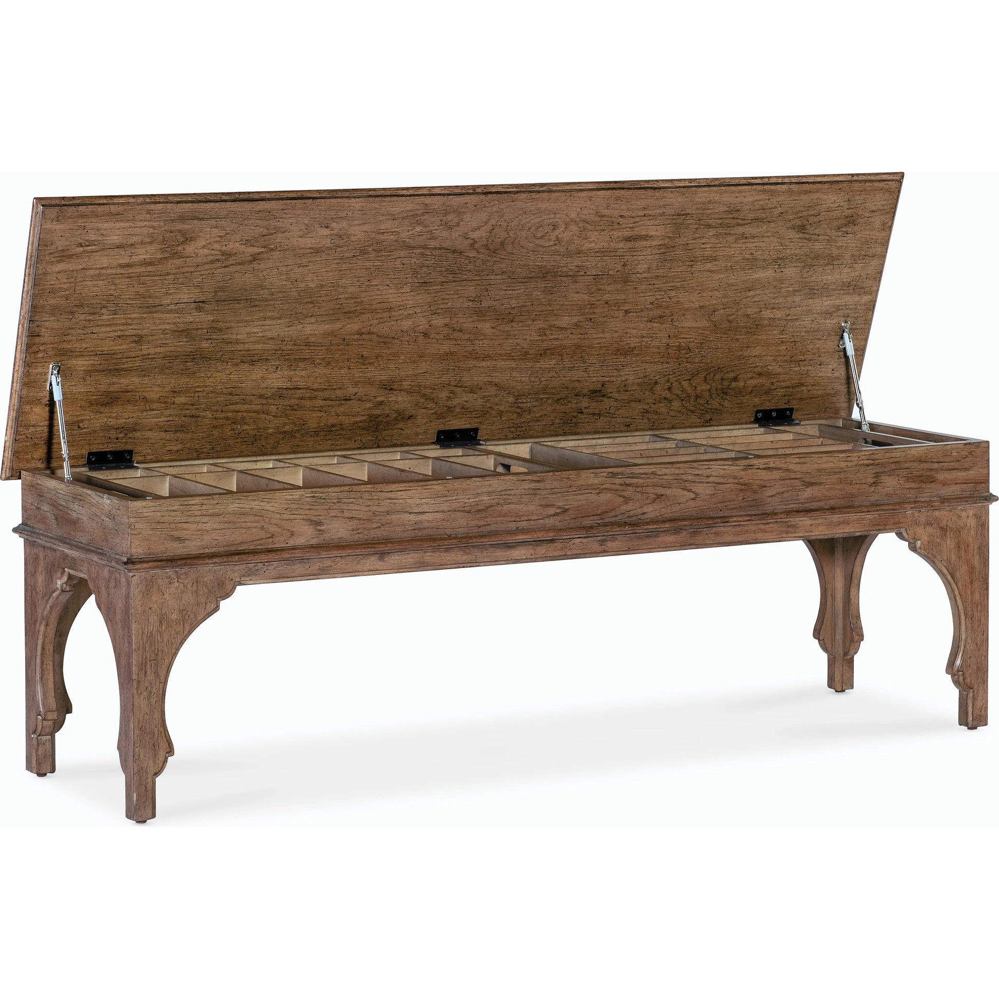 Americana Bed Bench by Hooker Furniture in brown and honey finish. Made from oak veneers with solid-wood edge top in a traditional style.