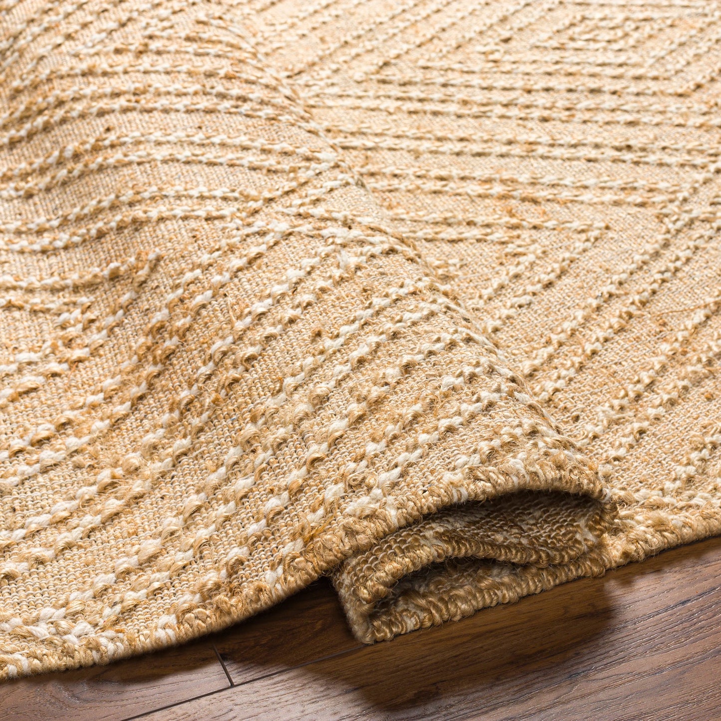 004 SI-1917389,SI-1917390,SI-1917391,SI-1917392,SI-1917393 | Closeup | Adalyn AYD-2300 Rug by Livabliss in beige, camel, ivory. Made from main: 80% jute, main: 20% wool in a unique style.