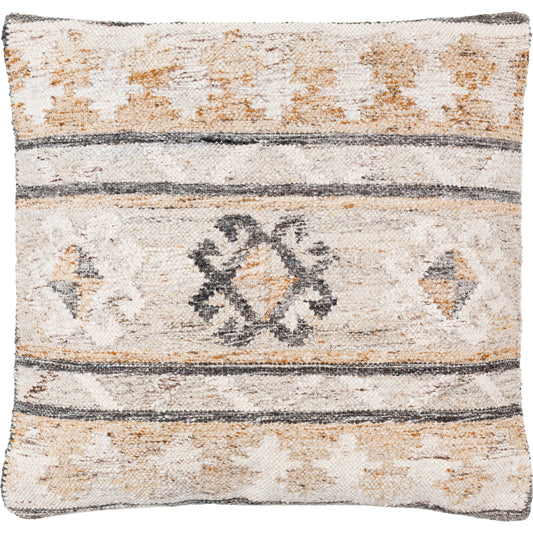 Alyssa Pillow - 479847 by Surya in medium gray, ivory, brown, tan, gray, off-white. Made from front: 100% polyester, back: 100% cotton in a modern style.